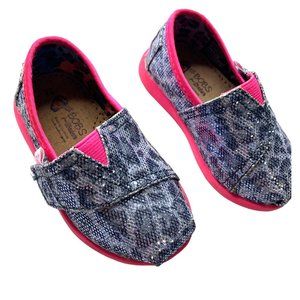 Bob Girls Baby Infant Size 4 Black Silver Sparkle Bling Flat Slip On Shoes Sneak